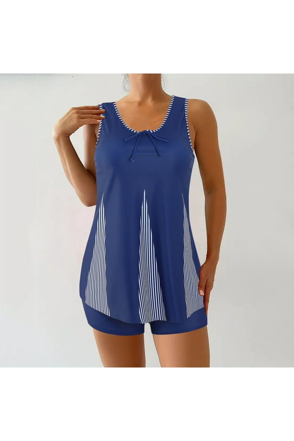 Womens Plus Size Two Piece Tankini Swimsuits Twist Front High Waist V Neck Swimwear Floral Tummy Control Modest Bathing Suits with Bottom Womens Two Piece Swimsuits Blue,Xl