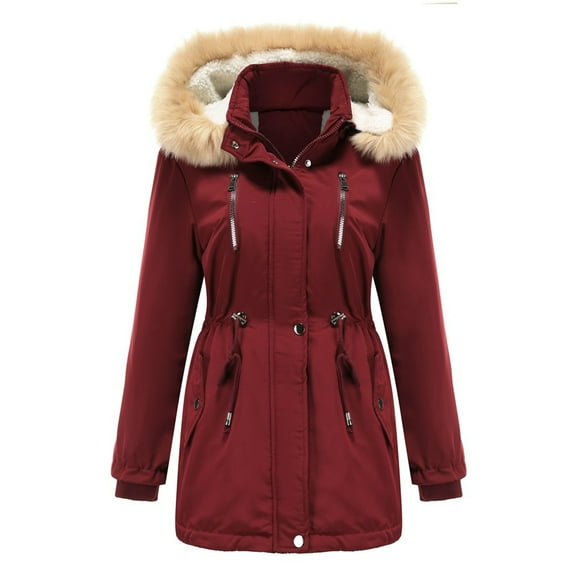 UPPADA Womens Plus Size Winter Coats Warm Hooded Jackets Padded Fleece Parka Coats with Faux Fur Lined Thick Down Outerwear Long Pea Coat Outerwear Soft Fuzzy Jackets Heavy Jacket for Woman Clearance