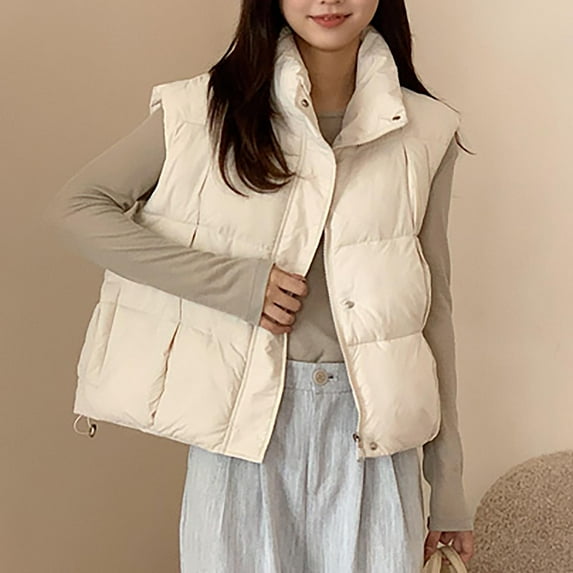 UPPADA Womens Puffer Vest Sleeveless Puffy Cropped Vests Stand Collar Vest Lightweight Bubble Quilted Vests Trendy Winter Coats Waterproof Long Ski Jackets for Women White,XXL