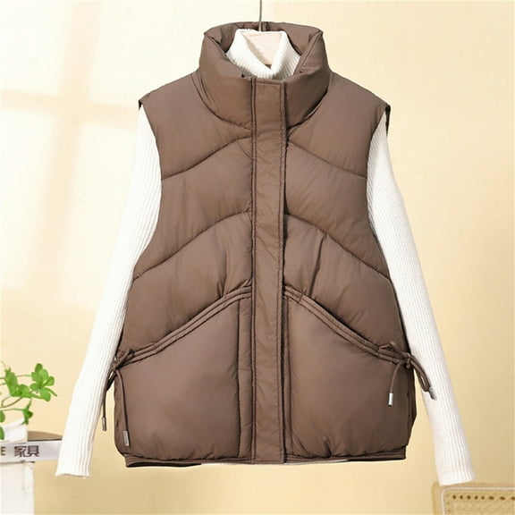 UPPADA Womens Puffer Vest Sleeveless Puffy Cropped Vests Stand Collar Vest Lightweight Bubble Quilted Vests Trendy Winter Coats Winter Ski Jackets for Women Plus Size Coffee,XXL