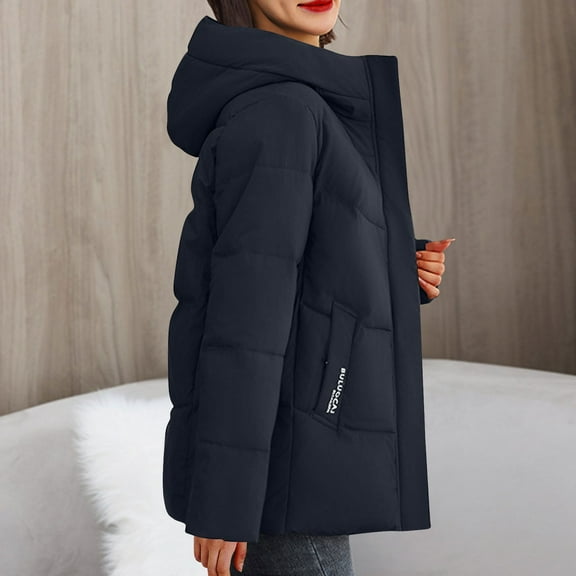 UPPADA Womens Quilted Pullover Puffer Jacket Cropped Trench Coat Winter Warm Oversized Packable Lightweight Long Sleeve Hooded Coats with Pocket Women Winter Jacket Black,M