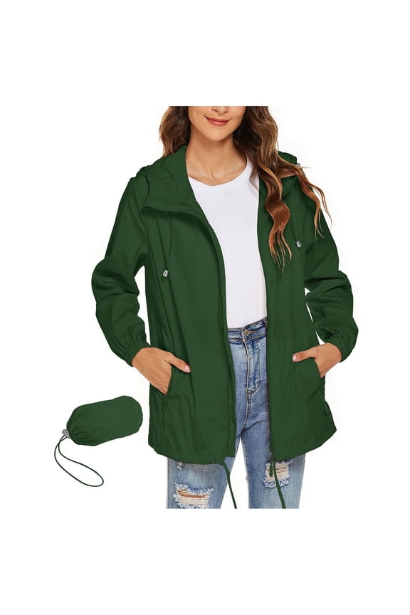 Womens Rain Jackets Long Waterproof Raincoat Windbreaker Outdoor Jackets Lightweight Portable Rain Coat with Pockets,Rain Coats for Women Long Lightweight Green S