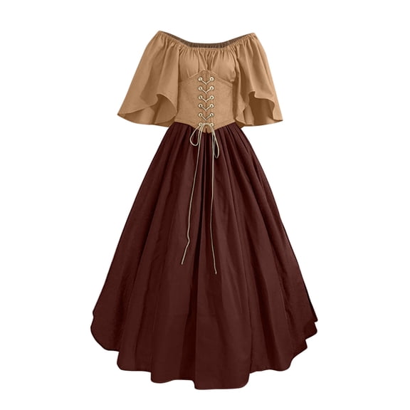 UPPADA Womens Renaissance Faire Dresses Medieval Irish Traditional Plus Size Dresses Ruffle Over Dress Corset Retro Cosplay Gown Clothing
