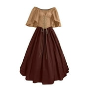 UPPADA Womens Renaissance Faire Dresses Medieval Irish Traditional Plus Size Dresses Ruffle Over Dress Corset Retro Cosplay Gown Clothing