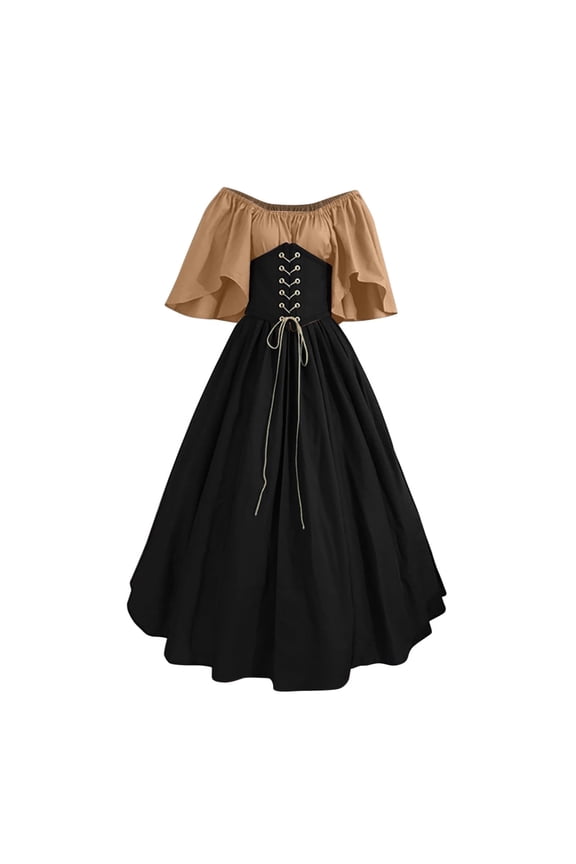 Womens Renaissance Faire Dresses Medieval Irish Traditional Plus Size Dresses Ruffle Over Dress Corset Retro Cosplay Gown