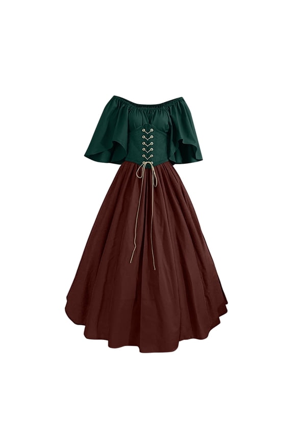 Womens Renaissance Faire Dresses Medieval Irish Traditional Plus Size Dresses Ruffle Over Dress Corset Retro Cosplay Gown