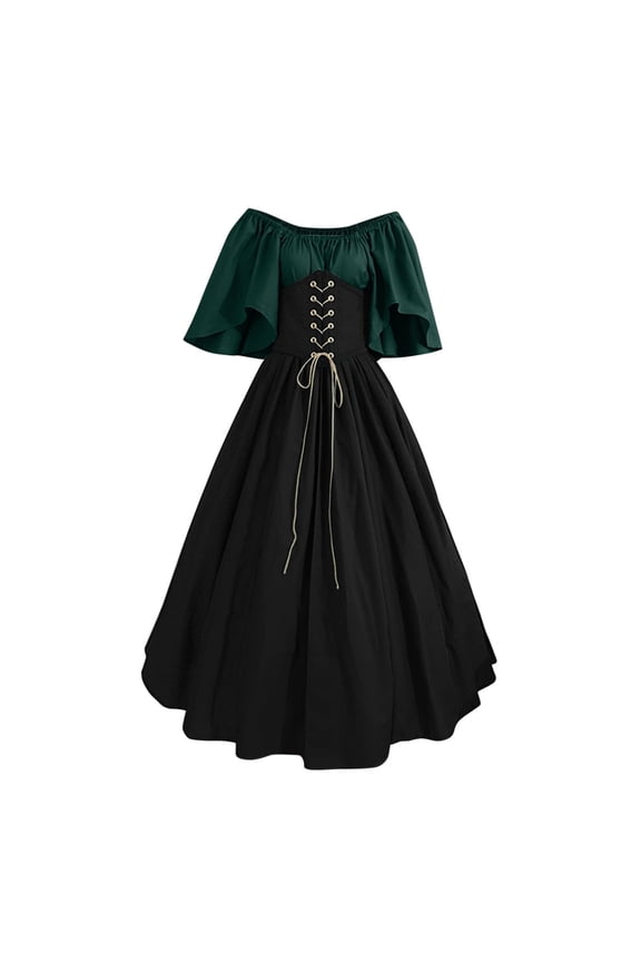 Womens Renaissance Faire Dresses Medieval Irish Traditional Plus Size Dresses Ruffle Over Dress Corset Retro Cosplay Gown