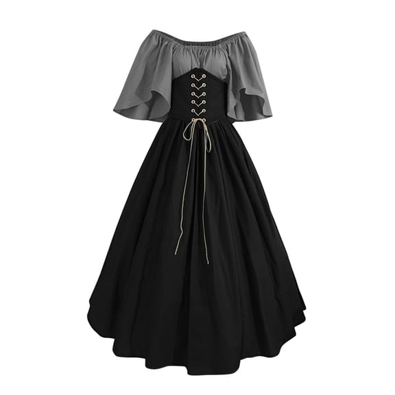 UPPADA Womens Renaissance Faire Dresses Medieval Irish Traditional Plus Size Dresses Ruffle Over Dress Corset Retro Cosplay Gown