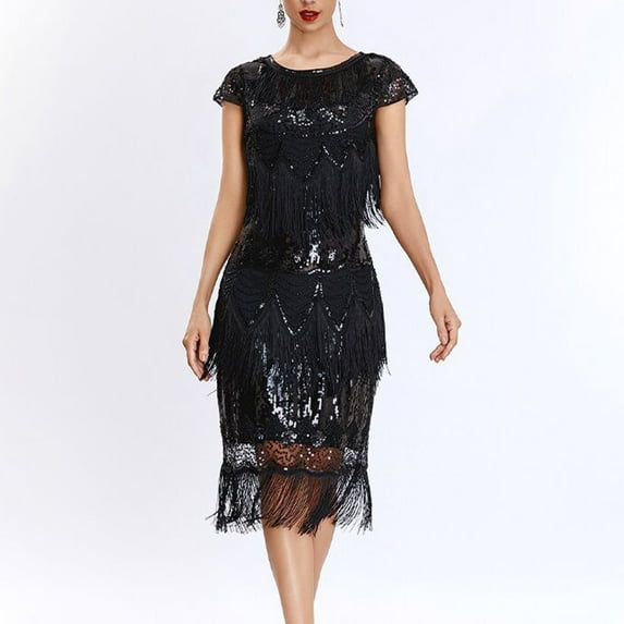 UPPADA Womens Sequin Tassel Fringe Party Dress V Neck Sleeveless Spaghetti Straps Dress Cocktail Prom Party Mini Dresses Slim Fit Ruched Stretchy Dress Formal Dresses
