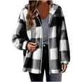 thumbnail image 1 of UPPADA Womens Sherpa Lined Flannel Jacket Fuzzy Zip Up Hoodie Oversized Fleece Lined Jackets Fluffy Coat with Pockets,Black Shacket Women,L, 1 of 4