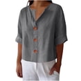 thumbnail image 1 of UPPADA Womens Short Sleeve Linen Tops Button Down V Neck Blouses Summer Dressy Holiday Tops Loose Fit Cotton Linen Shirts Gray,XXL, 1 of 6