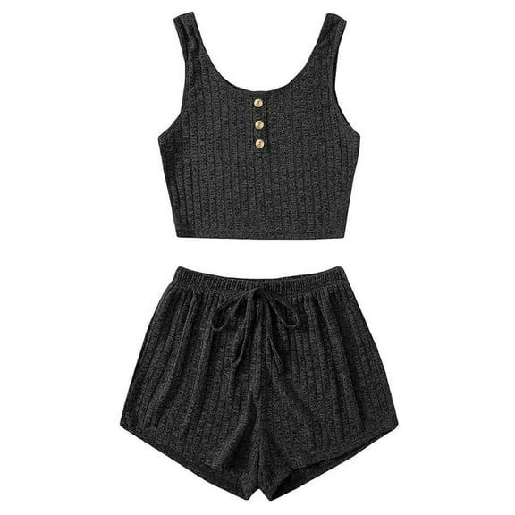 UPPADA Womens Short Sleeve Pajama Sets 2 Piece Sets Pajamas Plus Size Lounge Set Casual Sleepwear Loungewear Matching Set Black,M