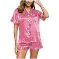 thumbnail image 1 of UPPADA Womens Silk Satin Pajamas Short Sleeve Loungewear Two Piece Sleepwear Button Down Pj Set Satin Pajama Set 2 Piece Silky Pj Set Pink,XL, 1 of 6