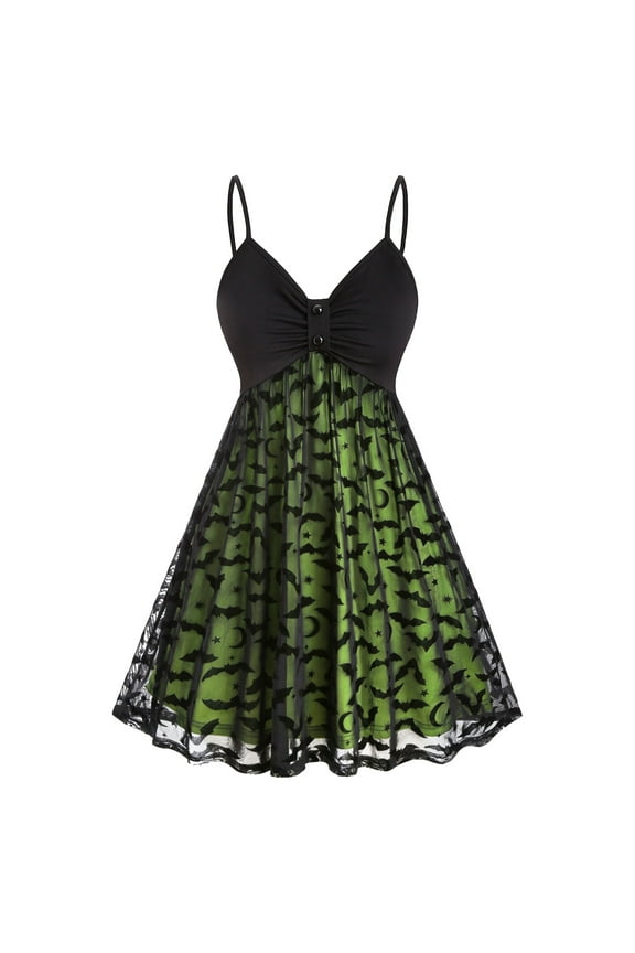 Womens Sleeveless Gothic Dress Halloween Party Swing Dress Vintage Graphic Night Gown Punk Hippie Swing Dresses