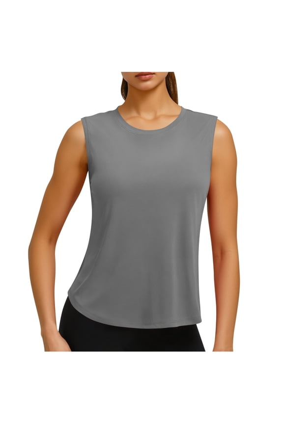 Womens Sleeveless Tank Top Crewneck Summer Tops Back Pleat Loose Fit Workout Blouse for Gym Yoga Running and Daily Activewear,gray tank tops S