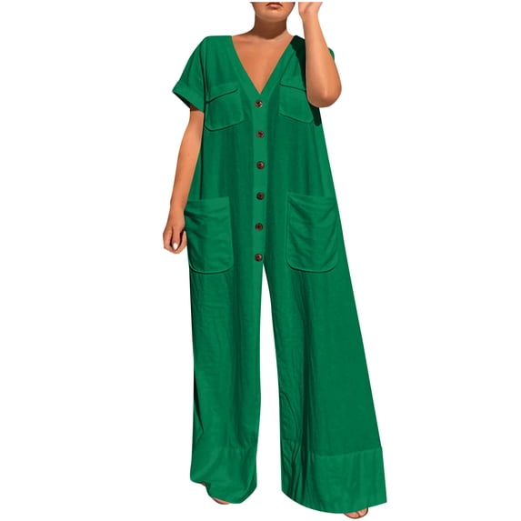 UPPADA Womens Strap Jumpsuit Crewneck One Piece Suit Vintage Style Comfy Wide Leg Overall Loose Fit Jumpsuit for Spring Fall Summer Green,XL
