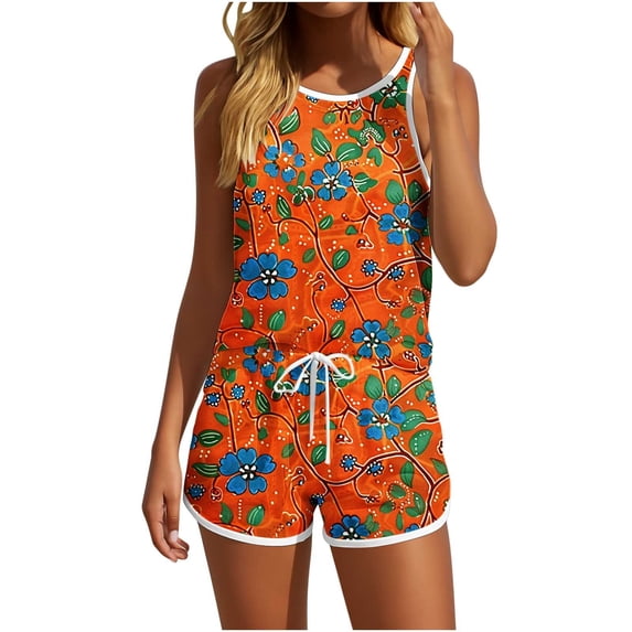 UPPADA Womens Summer Outfits for Vacation Crewneck Tank Tops Elastic Shorts Sets 2 Piece Lounge Set Women Two Piece Casual Sets Trendy Short Sets Multicolor,XL