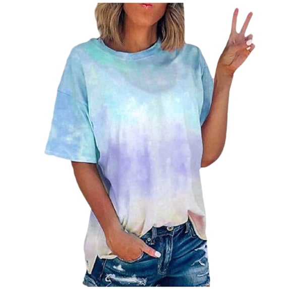 UPPADA Womens Summer Short Sleeve Tshirt Tops Trendy Tie Dye Loose Fit Tunic Tees Crew Neck Casual Going Out Comfy Plus Size Blouses