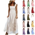 thumbnail image 1 of UPPADA Womens Summer Sleeveless Maxi Dress Square Neck Smocked Boho Casual Ruffle Strap Flowy A-Line Long Beach Sundress Retro Plaid Smocked Dress Spaghetti Strap Swing Party Dress Black,XL, 1 of 7