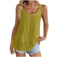 thumbnail image 1 of UPPADA Womens Summer Tank Top Round Neck Sleeveless Linen Shirts Double Layered Flowy Hem Casual Boho Beach Tees Loose Fit Tunic Blouses,gold tank tops L, 1 of 9