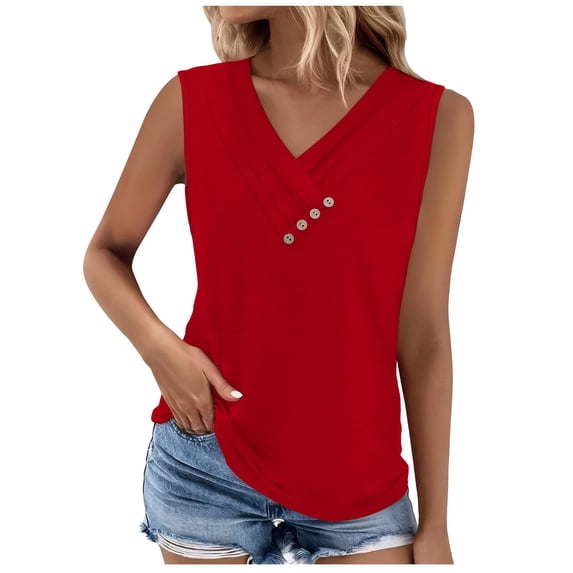 UPPADA Womens Summer Tank Tops V Neck Button Down Tunic Blouse Comfy Knit Casual Top for Ladies Trendy Loose Fit Outfits Tops,red tank tops XXL