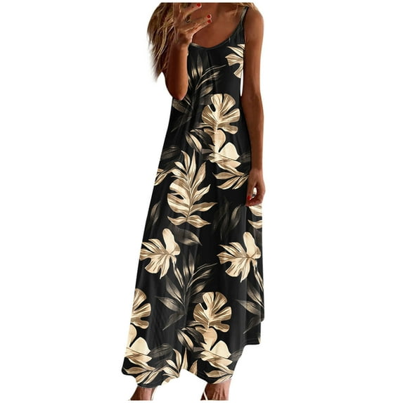 UPPADA Womens Summer V Neck Dress Spaghetti Strap Maxi Dress Vintage Floral Print Loose Fit Dress Pleated Boho Beach Sundress Ladies Dresses Casual Multicolor,XXL
