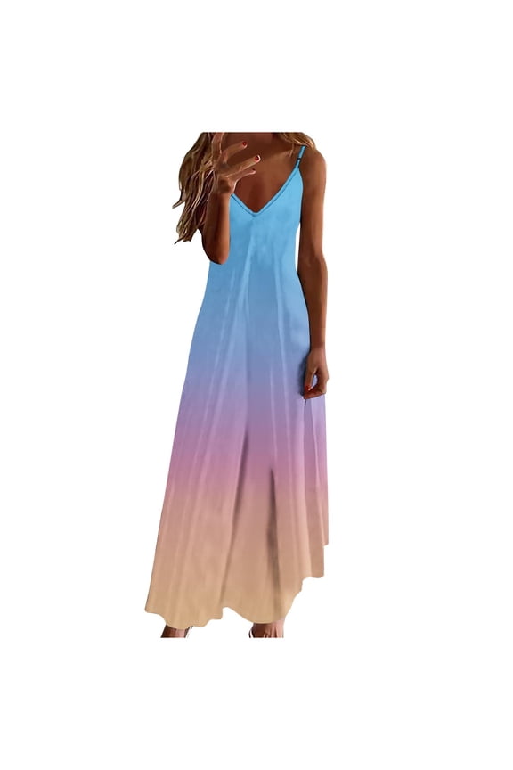 Womens Summer V Neck Dress Spaghetti Strap Maxi Dress Vintage Floral Print Loose Fit Dress Pleated Boho Beach Sundress Ofertas Del Dia Yellow,XXXL