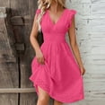 thumbnail image 1 of UPPADA Womens Summer V-Neck Ruffle Cap Sleeve Dress Casual Shift Mini Dress Summer Dresses A Line Smock Short Dress Pink,M, 1 of 7
