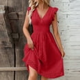thumbnail image 1 of UPPADA Womens Summer V-Neck Ruffle Cap Sleeve Dress Casual Shift Mini Dress Summer Dresses A Line Smock Short Dress Red,XL, 1 of 7