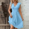 thumbnail image 1 of UPPADA Womens Summer V-Neck Ruffle Cap Sleeve Dress Casual Shift Mini Dress Summer Dresses A Line Smock Short Dress Sky Blue,XXL, 1 of 7