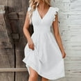 thumbnail image 1 of UPPADA Womens Summer V-Neck Ruffle Cap Sleeve Dress Casual Shift Mini Dress Summer Dresses A Line Smock Short Dress White,M, 1 of 7