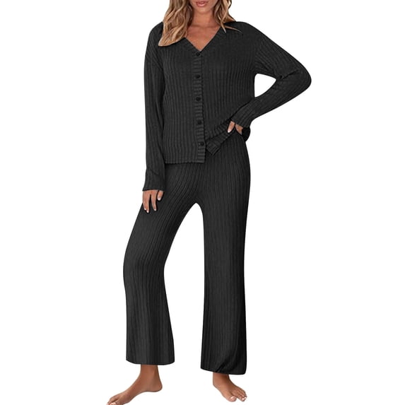 UPPADA Womens Sweater Lounge Sets 2 Piece Outfits,Womens 2 Piece Outfits Sweatsuit Set Oversized Zip up Sweatshirt Wide Leg Sweatpants Lounge Set Tracksuit Set Black,S