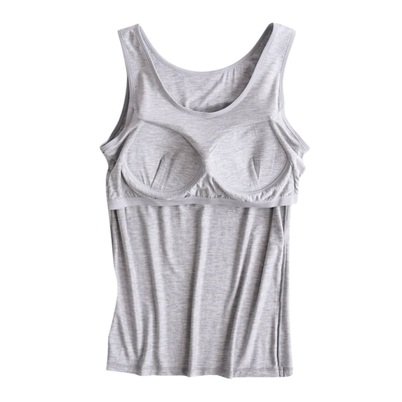 UPPADA Womens Tank Tops with Built in Bra Summer Comfy Basic Tunics Padded Sleeveless Yoga Shirt Shelf Bras Workout Camisole Casual Modal Undershirt,Tank Top for Women Loose Fit Gray,XL