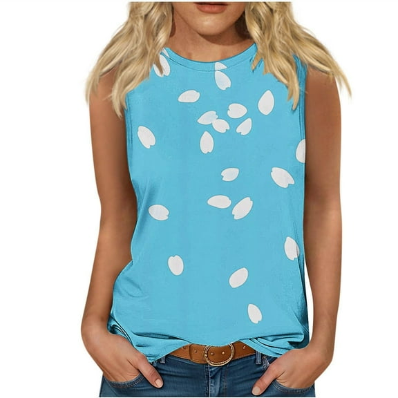 UPPADA Womens Tank Tops Loose Fit Summer Cute Graphic Sleeveless Shirts Workout Basic Tunic Pleated Scoop Neck Shirts Casual Sleeveless Tops Light Blue,XL