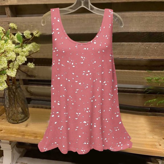 UPPADA Womens Tank Tops Summer Casual Crew Neck Sleeveless Top Floral Print Tees Loose Fit Basic Tunic Shirts Pleated Flowy Blouses Pink,XL