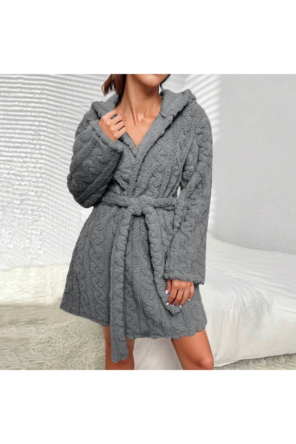 Womens Twist Fleece Robes Hooded Soft Warm Bath Robe Fuzzy Fall Winter Women's Jackets Bathrobe for Gifts Gray,XXL Women's Hooded Winter Coat Winter