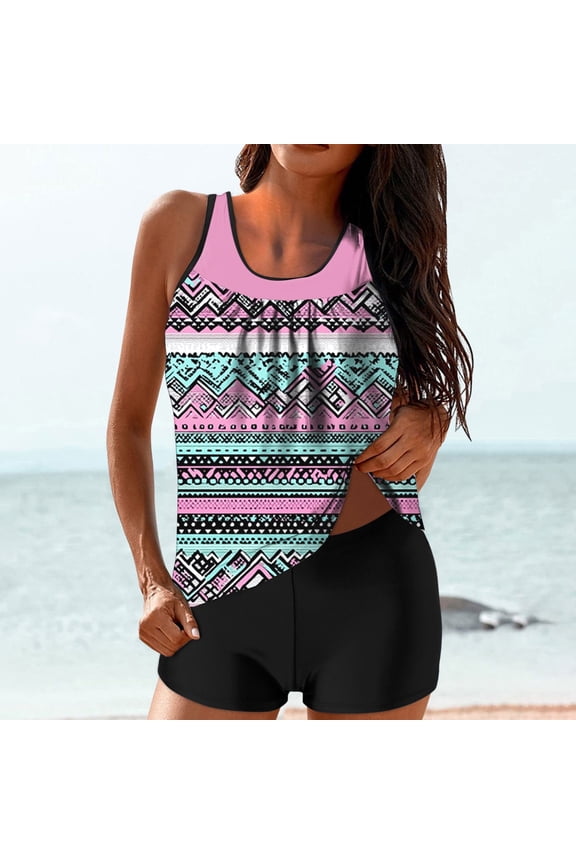 Womens Two Piece Bathing Suit 2026 Modest High Waist Swimwear Elastic Floral Swimsuit with Shorts Tummy Control Sporty Beachwear Petite Bathing Suits for Women Multicolor,Xl