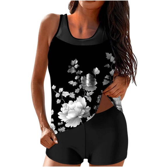 UPPADA Womens Two Piece Bathing Suit Cute Tankini Swimsuit Modest Tummy Control 2 Piece Flowy Swimwear Comfy Elastic Swimwear Tank Top with Shorts Multicolor Swimsuit for Women,XL