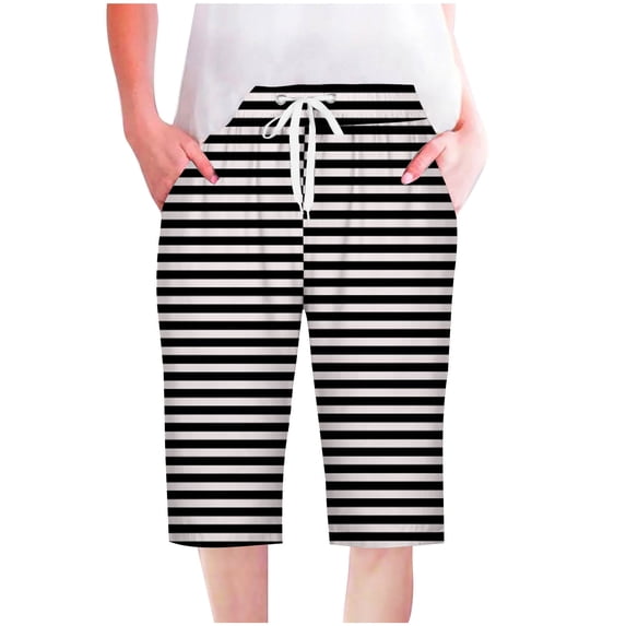 UPPADA Womens Vacation Shorts Shorts for Women Striped Printed Sweatshorts Baggy Knee Length Short Pants Drawstring Waist Sweatshort with Pockets Clearance Womens Clothing