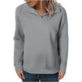 thumbnail image 1 of UPPADA Womens Waffle Knit Long Sleeve Shirts Casual Lapel Collar Sweatshirt Side Slit Loose Fit Fall Shirts Tops Gray,S, 1 of 7