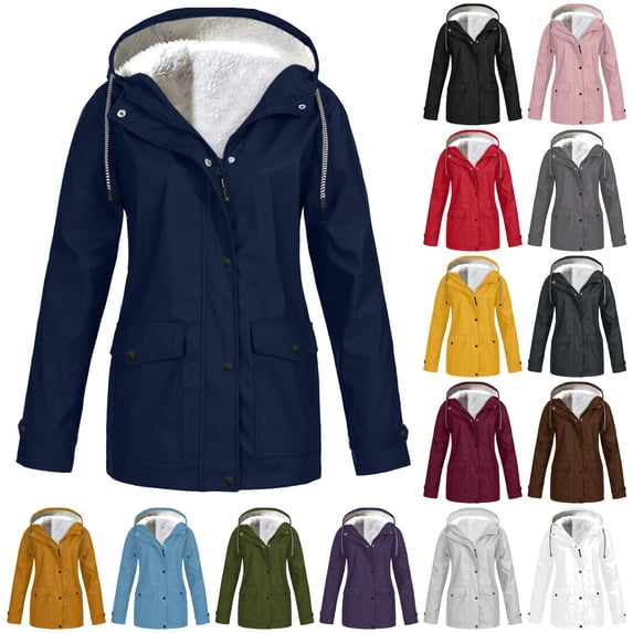 UPPADA Womens Winter Coats Plus Size Fleece Jackets Solid Color Horn Buttons Overcoats Warm Plush Hooded Jackets Outwear with Pocekts Winter Jackets Women Clearance