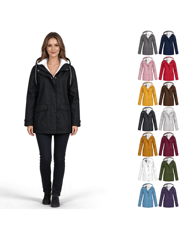 Womens Winter Coats Plus Size Fleece Jackets Solid Color Horn Buttons Overcoats Warm Plush Hooded Jackets Outwear with Pocekts Women Clothing Sale