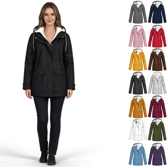 UPPADA Womens Winter Coats Plus Size Fleece Jackets Solid Color Horn Buttons Overcoats Warm Plush Hooded Jackets Outwear with Pocekts Women's Clothes Clearance Sale