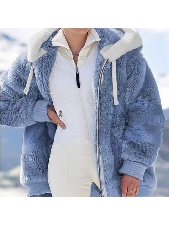 Womens Winter Coats Plus Size Hooded Jacket Coats Warm Loose Cold Weather Outwear Plush Zip Thicken Jackets Furry Lined Thermal Down Overcoats Light Jackets for Winter Coats Clearance