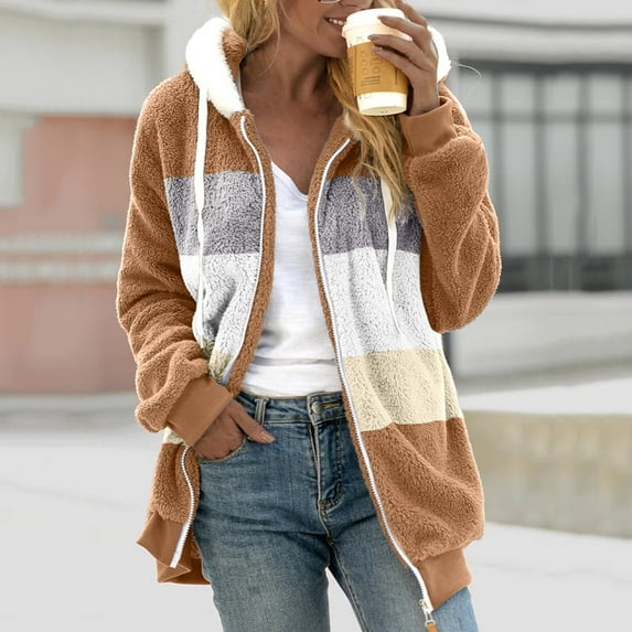 UPPADA Womens Winter Coats Plus Size Hooded Jacket Coats Warm Loose Cold Weather Outwear Plush Zip Thicken Jackets Furry Lined Thermal Down Overcoats Winter Coat for Women Clearance Winter Coats
