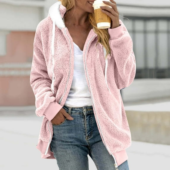 UPPADA Womens Winter Coats Plus Size Hooded Jacket Coats Warm Loose Cold Weather Outwear Plush Zip Thicken Jackets Furry Lined Thermal Down Overcoats Womens Coats Winter Clearance