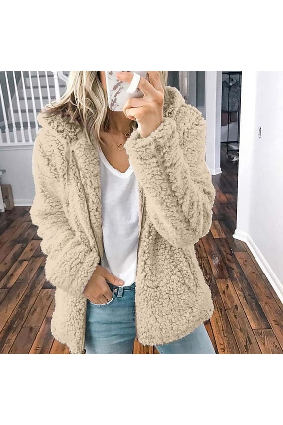 Womens Winter Parka Jackets Long Sleeve Cardigan for Womens Warm Polar Fleece Jackets Plus Size Winter Coats Open Front Overcoats withe Pockets Chaquetas De Mujer Casual Elegantes