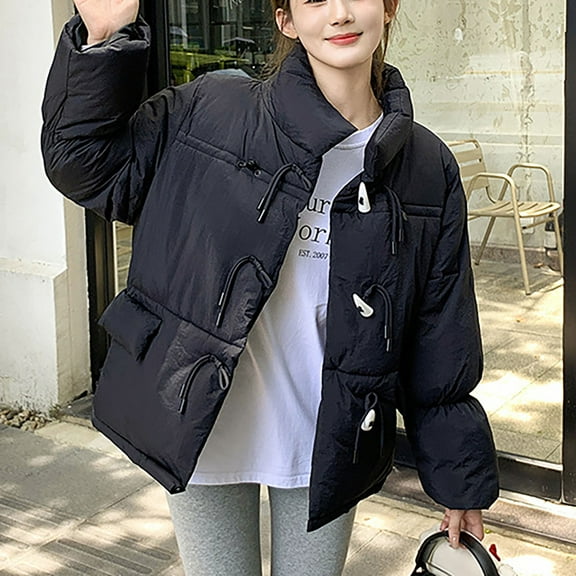 UPPADA Womens Winter Quilted Jackets Trendy Long Sleeve Full Zip Puffer Jacket Coats with Pockets Coat De Frio Para Mujeres Black,S