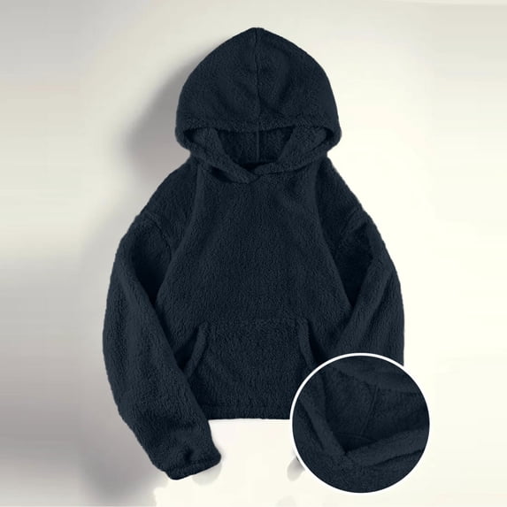 UPPADA Womens Winter Sherpa Fleece Jacket Fashion Casual Solid Hooded Plush Warm Jackets Zipper Cardigan Tops Coats Navy,L Winter Fleece Jacket for Women Zipper