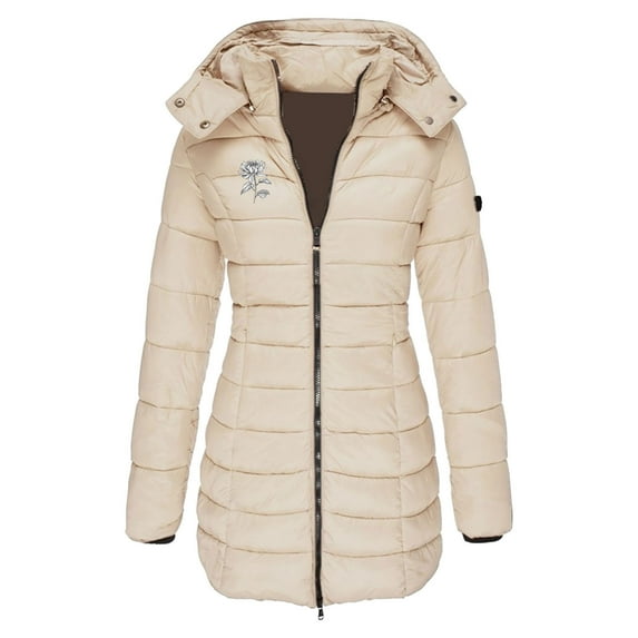 UPPADA Womens Winter Warm Jackets Plus Size Dressy Casual Winter Puffer Ski Jacket Hooded Coats with Pockets Khaki,M Puffer Jacket Womens Winter